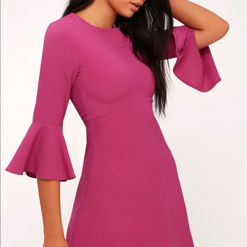Magenta Flounce Sleeve Dress